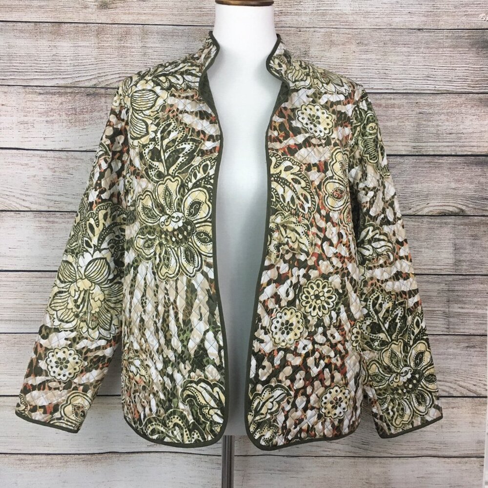 Alfred Dunner Jacket Quilted Open Front Floral Women's 10